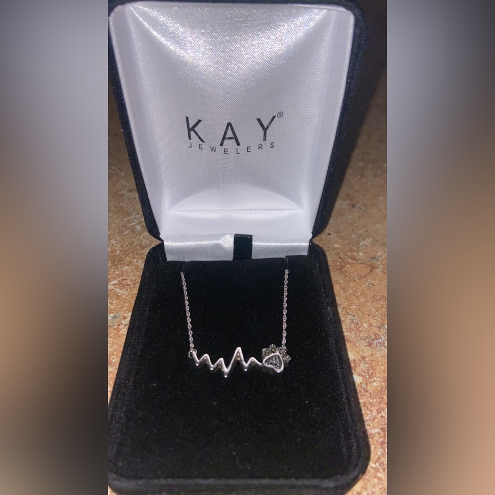 Paw Heartbeat Necklace 1/20 cttw Black Diamonds Sterling Silver